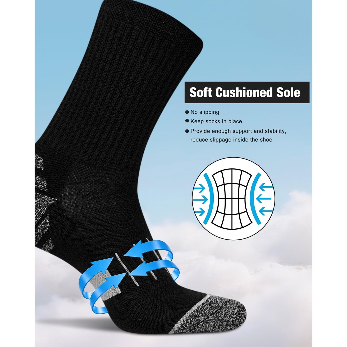 8 Pairs Women Crew Athletic Socks, Running Hiking Sports Socks Cotton Breathable Soft Stretchy Wicking Odor Resist Sock with Cushioned Support