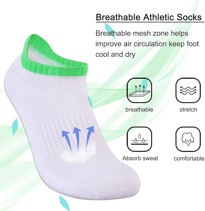 Heatuff Womens Low Cut Ankle Athletic Socks Cushioned Running Performance Breathable Tab Sock 6 Pack