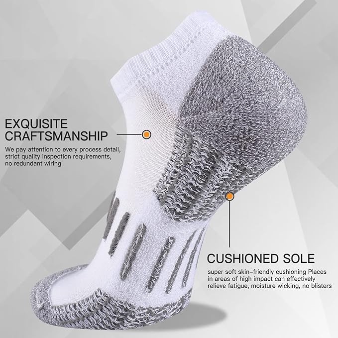 Heatuff Mens Athletic Ankle Socks Moisture Wicking Cushion Running Low Cut Sock 6 Pack