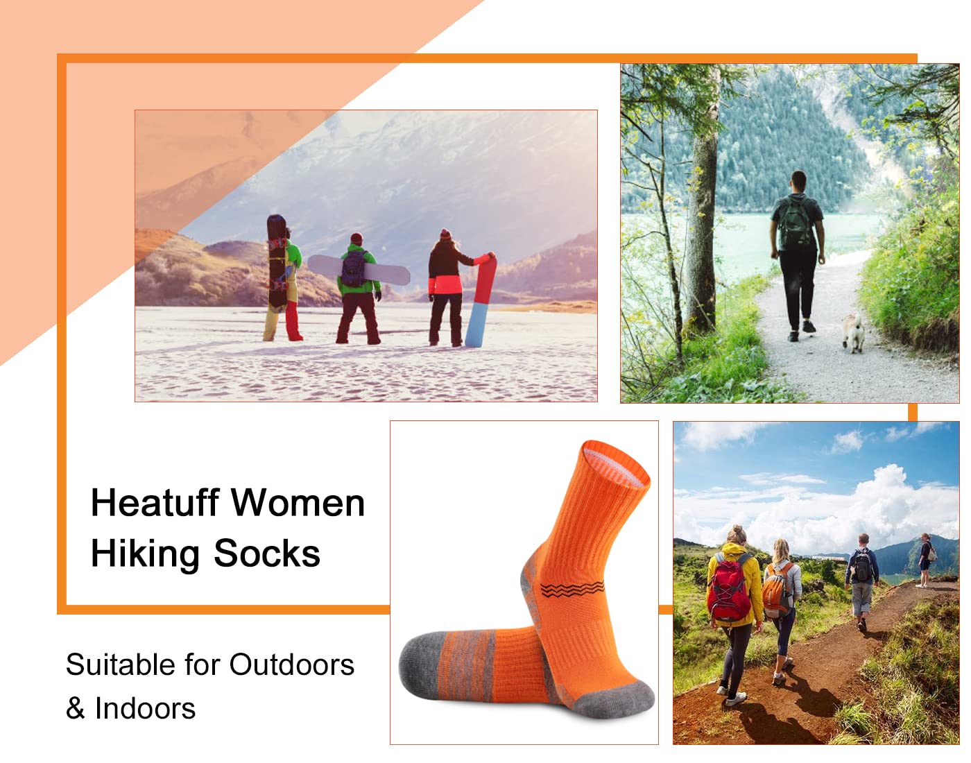 Heatuff Womens 6 Pack Hiking Crew Socks Performance Athletic Cushion Outdoor Trekking Sock