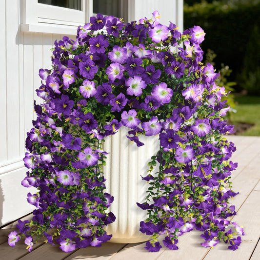 TieaTize 2 PCS Artificial Flowers for Outdoors, Fake Plants Decoration, Faux Silk Morning Glory, UV Resistant Realistic Planter Decor for Outside Indoor Balcony Front Porch Patio Yard Garden