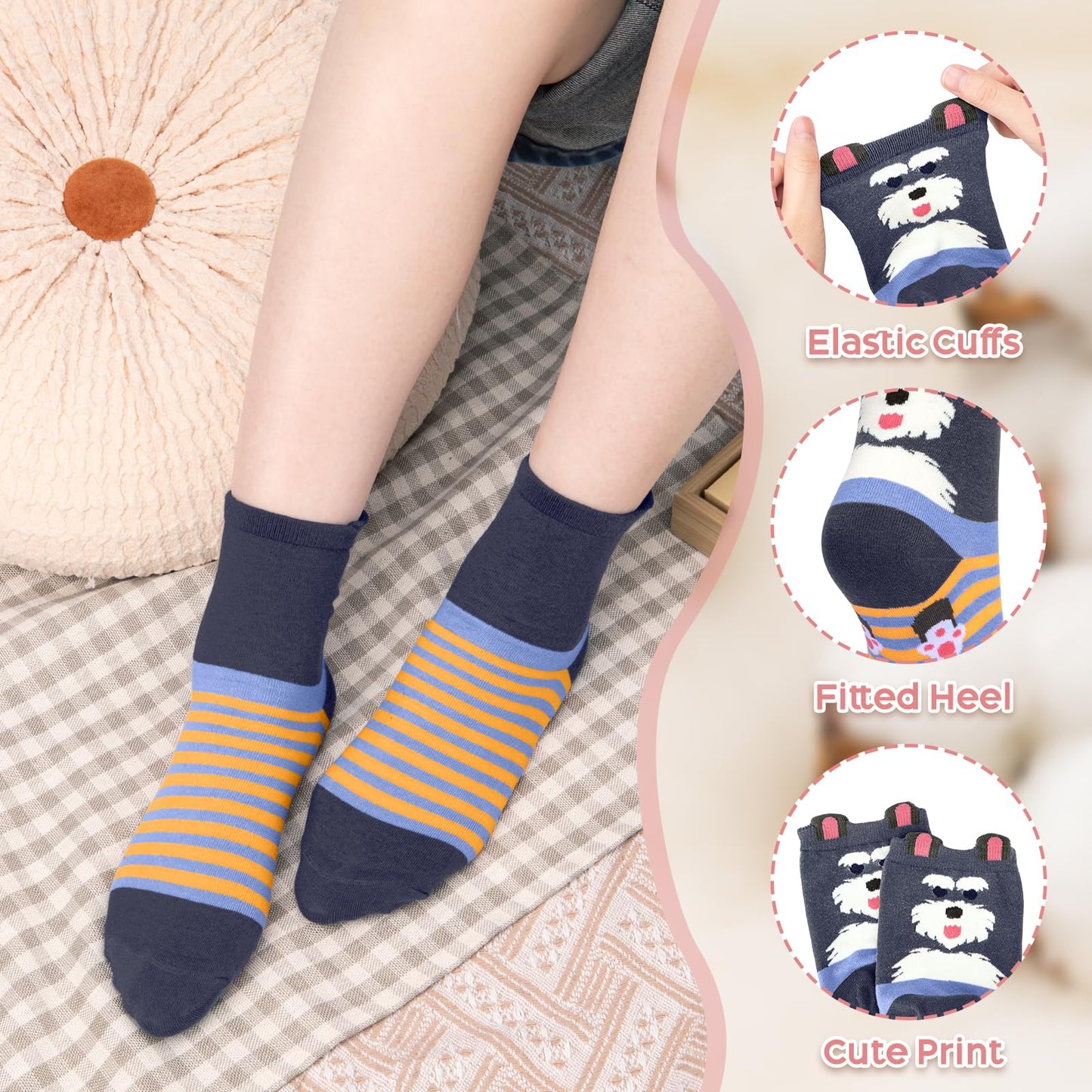 Heatuff 10 Pairs Womens Cute Socks, Cotton Crew Socks Cat Dog Cartoon Animal Print, Funny Novelty Soft Socks for Women Girl Gift