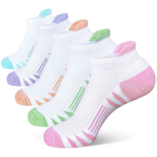 Heatuff 5 Pairs Socks for Women, Ankle Running Socks Breathable Stretchy, Anti-blister Thick Cushioned Wicking Odor Resist Athletic Socks