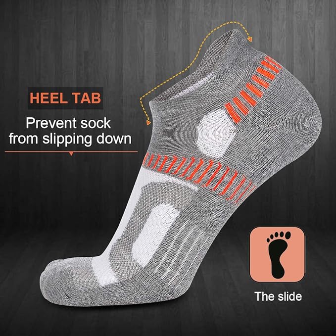 Heatuff Mens Athletic Ankle Socks Moisture Wicking Cushion Running Low Cut Sock 6 Pack