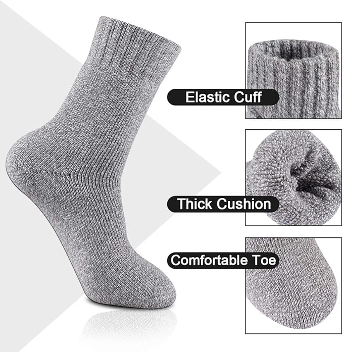 Heatuff Men's Winter Wool Socks Thermal Warm Soft Crew Socks （5 Pairs）