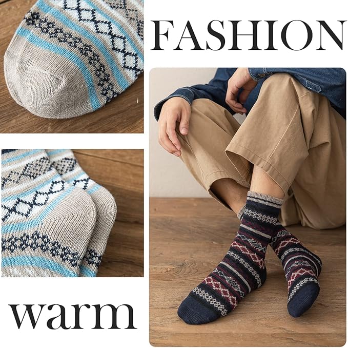 Heatuff Men's Winter Wool Socks Thermal Warm Soft Crew Socks （5 Pairs）