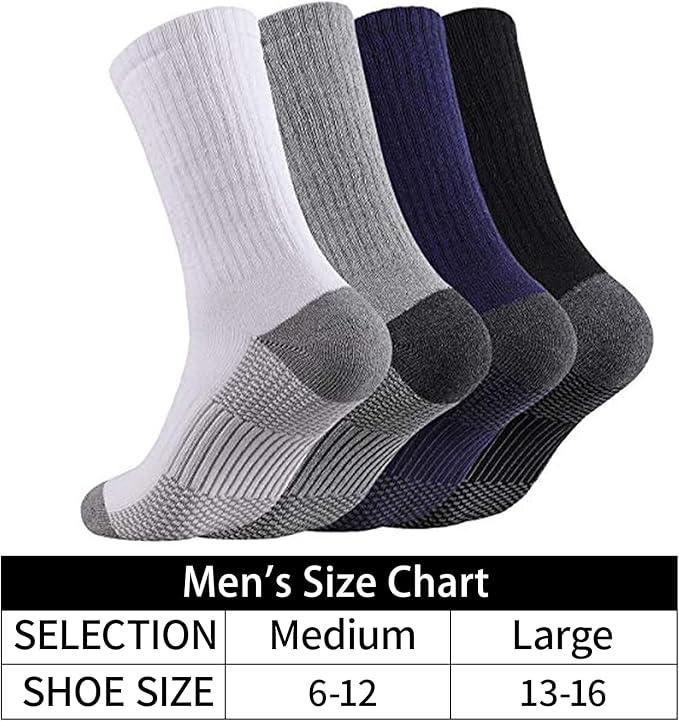 Heatuff 12 Pairs Men's Cotton Performance Athletic Crew Extra Heavy Cushion Socks
