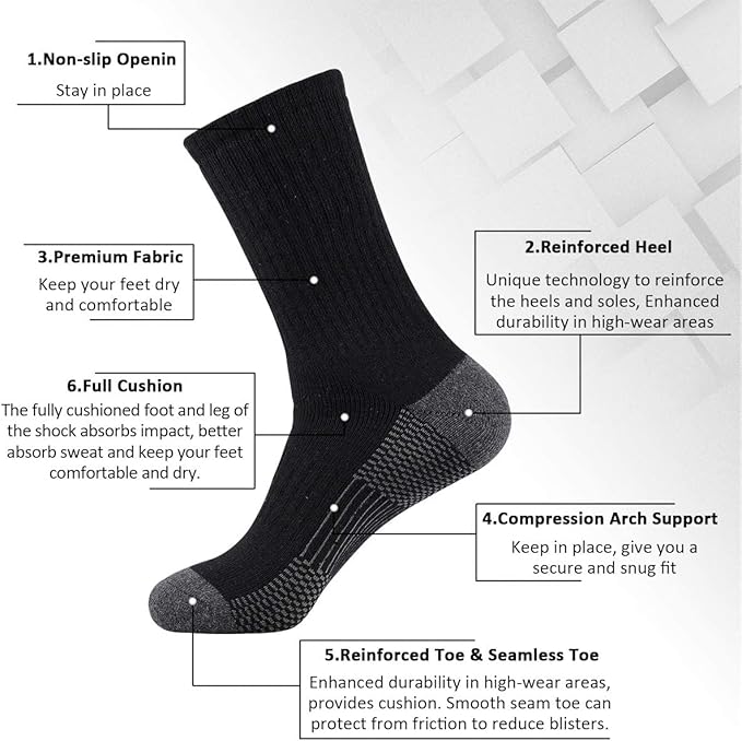 Heatuff 12 Pairs Men's Cotton Performance Athletic Crew Extra Heavy Cushion Socks