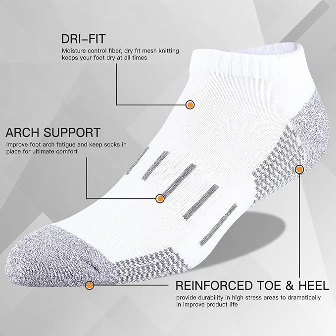 Heatuff Mens Athletic Ankle Socks Moisture Wicking Cushion Running Low Cut Sock 6 Pack