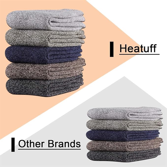 Heatuff Men's Winter Wool Socks Thermal Warm Soft Crew Socks （5 Pairs）