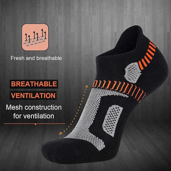 Heatuff Mens Athletic Ankle Socks Moisture Wicking Cushion Running Low Cut Sock 6 Pack