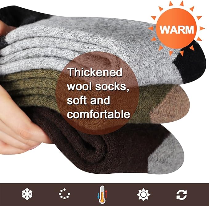 Heatuff Men's Winter Wool Socks Thermal Warm Soft Crew Socks （5 Pairs）