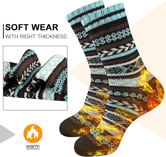 Heatuff Men's Winter Wool Socks Thermal Warm Soft Crew Socks （5 Pairs）