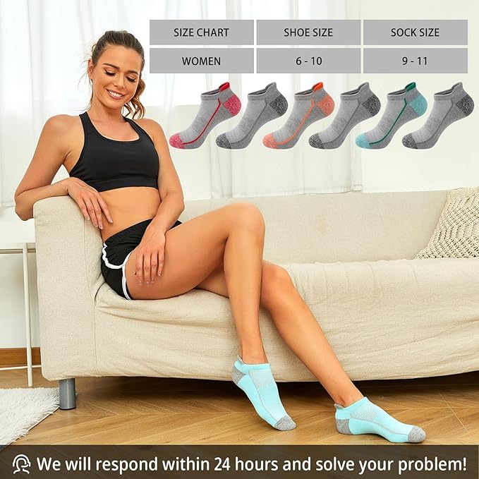 Heatuff Womens Low Cut Ankle Athletic Socks Cushioned Running Performance Breathable Tab Sock (6 Pairs)