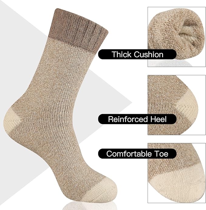 Heatuff Men's Winter Wool Socks Thermal Warm Soft Crew Socks （5 Pairs）