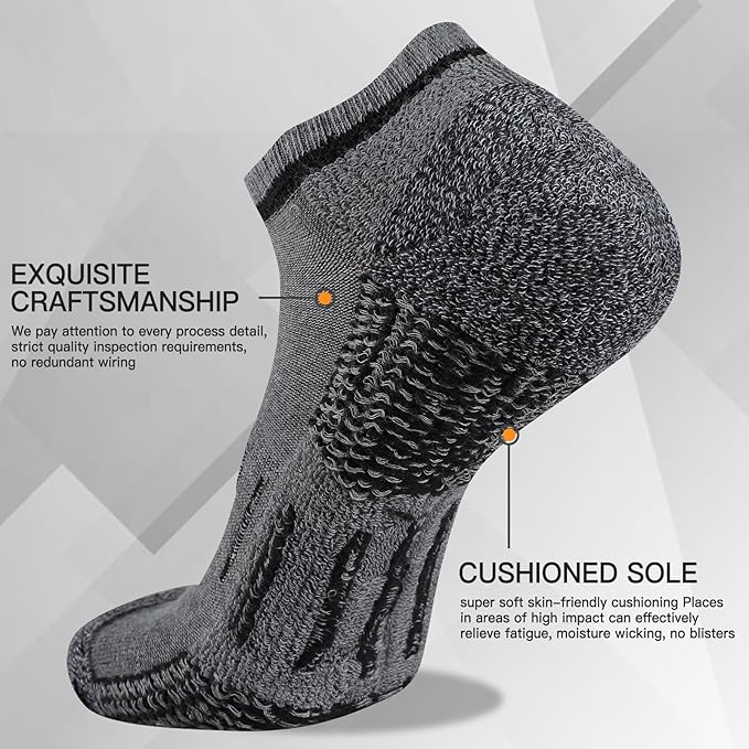 Heatuff Mens Athletic Ankle Socks Moisture Wicking Cushion Running Low Cut Sock 6 Pack