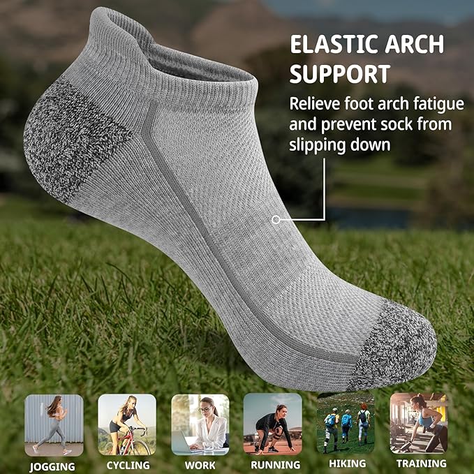 Heatuff Womens Low Cut Ankle Athletic Socks Cushioned Running Performance Breathable Tab Sock (6 Pairs)