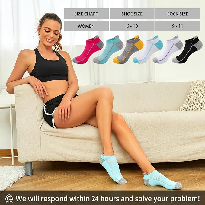 Heatuff Womens Low Cut Ankle Athletic Socks Cushioned Running Performance Breathable Tab Sock (6 Pairs)