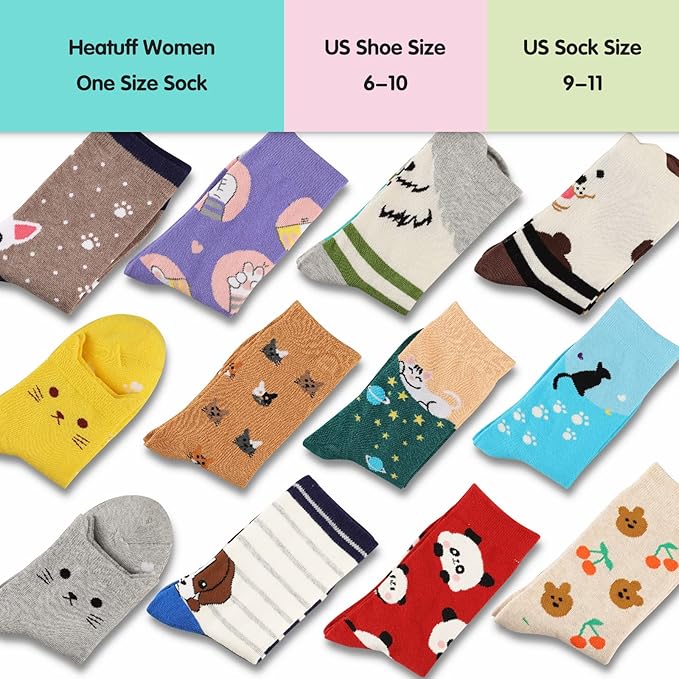 Heatuff Women's 5 Pack Cotton Funny Crew Socks Fun Cozy Cute Novetly Causal Patterned Socks for Women Gifts