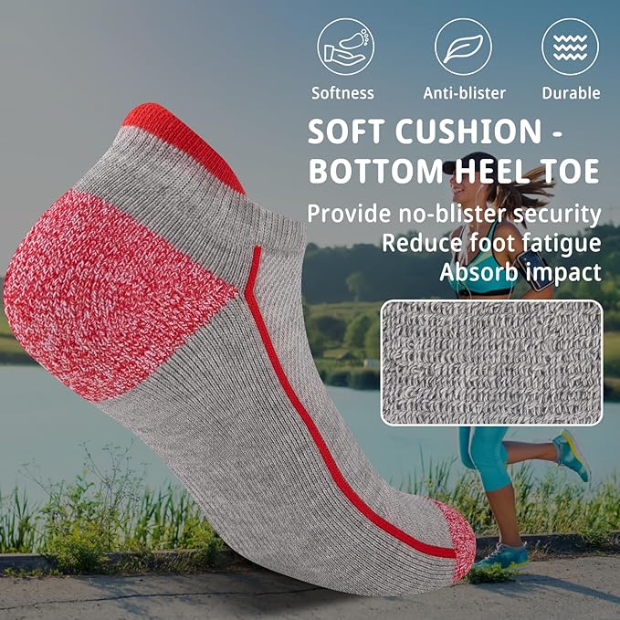 Heatuff Womens Low Cut Ankle Athletic Socks Cushioned Running Performance Breathable Tab Sock (6 Pairs)