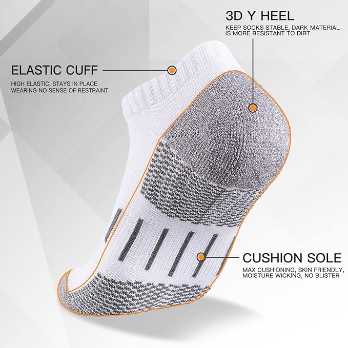 Heatuff Mens Athletic Ankle Socks Moisture Wicking Cushion Running Low Cut Sock 6 Pack