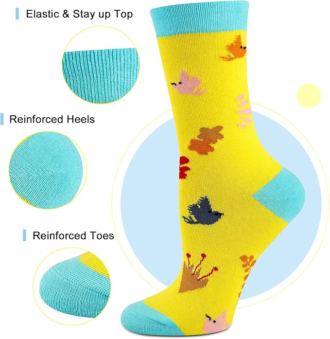Heatuff Women's 5 Pack Cotton Funny Crew Socks Fun Cozy Cute Novetly Causal Patterned Socks for Women Gifts