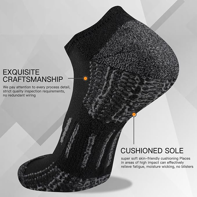 Heatuff Mens Athletic Ankle Socks Moisture Wicking Cushion Running Low Cut Sock 6 Pack