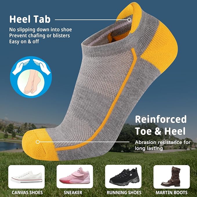 Heatuff Womens Low Cut Ankle Athletic Socks Cushioned Running Performance Breathable Tab Sock (6 Pairs)