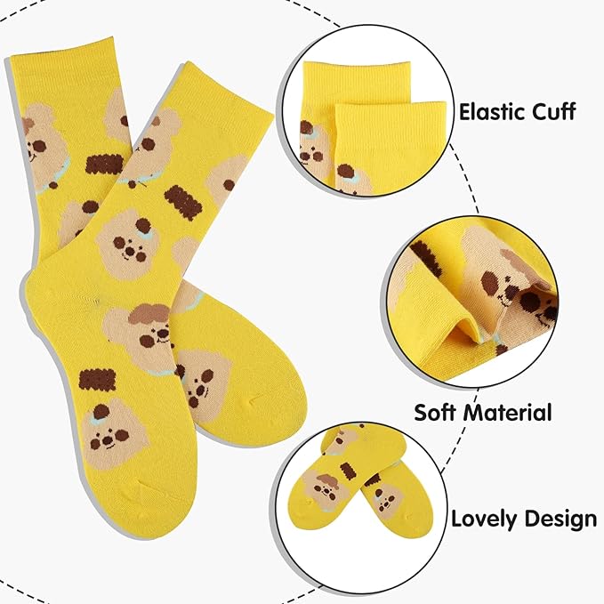 Heatuff Women's 5 Pack Cotton Funny Crew Socks Fun Cozy Cute Novetly Causal Patterned Socks for Women Gifts