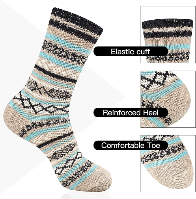 Heatuff Men's Winter Wool Socks Thermal Warm Soft Crew Socks （5 Pairs）