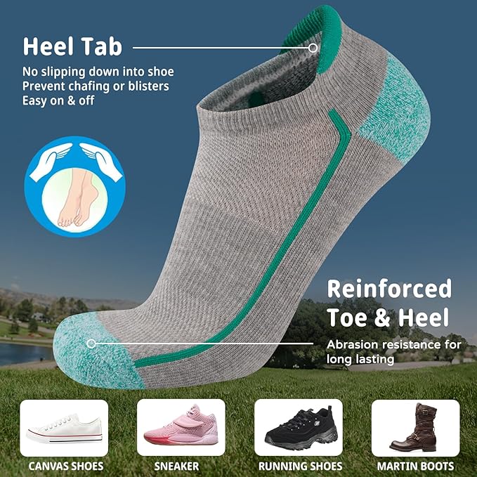 Heatuff Womens Low Cut Ankle Athletic Socks Cushioned Running Performance Breathable Tab Sock (6 Pairs)