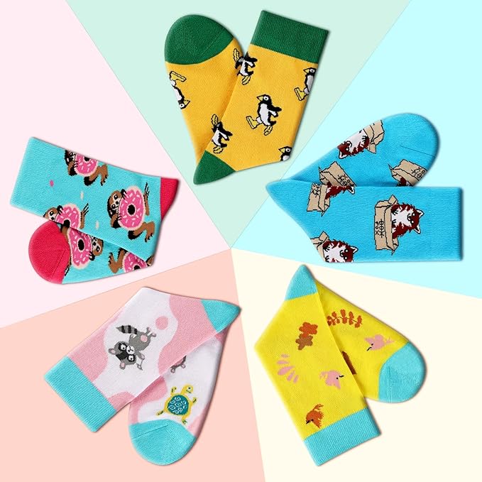 Heatuff Women's 5 Pack Cotton Funny Crew Socks Fun Cozy Cute Novetly Causal Patterned Socks for Women Gifts