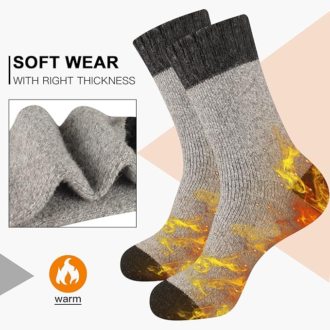 Heatuff Men's Winter Wool Socks Thermal Warm Soft Crew Socks （5 Pairs）