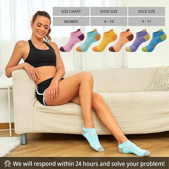 Heatuff Womens Low Cut Ankle Athletic Socks Cushioned Running Performance Breathable Tab Sock (6 Pairs)