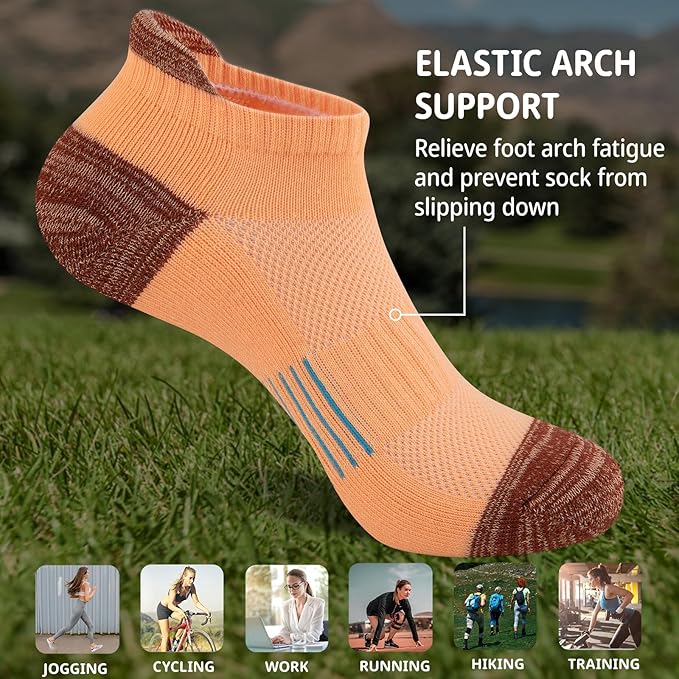 Heatuff Womens Low Cut Ankle Athletic Socks Cushioned Running Performance Breathable Tab Sock (6 Pairs)