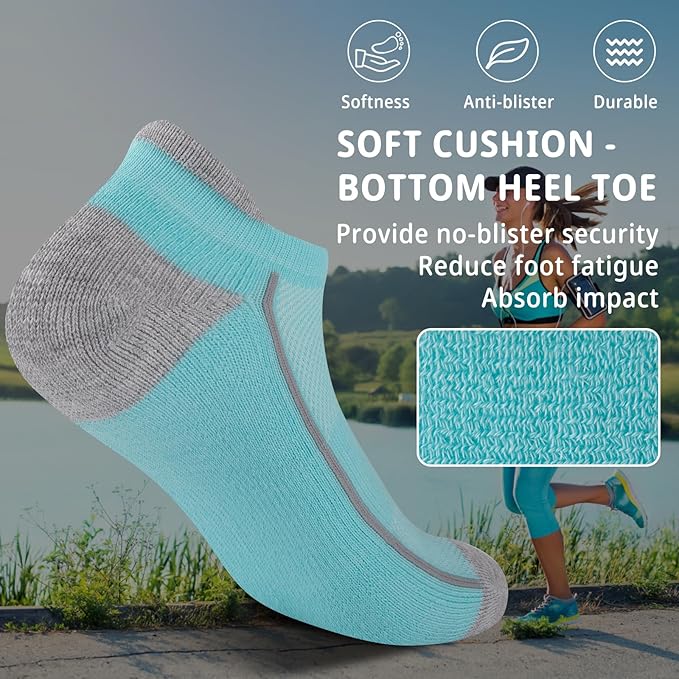 Heatuff Womens Low Cut Ankle Athletic Socks Cushioned Running Performance Breathable Tab Sock (6 Pairs)