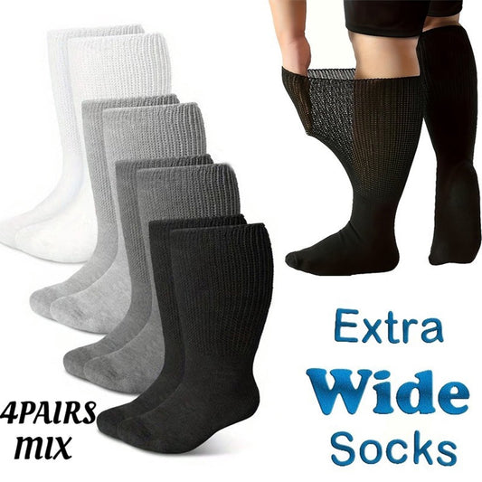 4 Pairs Diabetic Socks for Women Men, Extra Wide Non Binding Stretch Top, Lymphedema Swollen Feet Leg Bariatric Cast Boot Sock, Neuropathy Swelling Soft Loose Fit