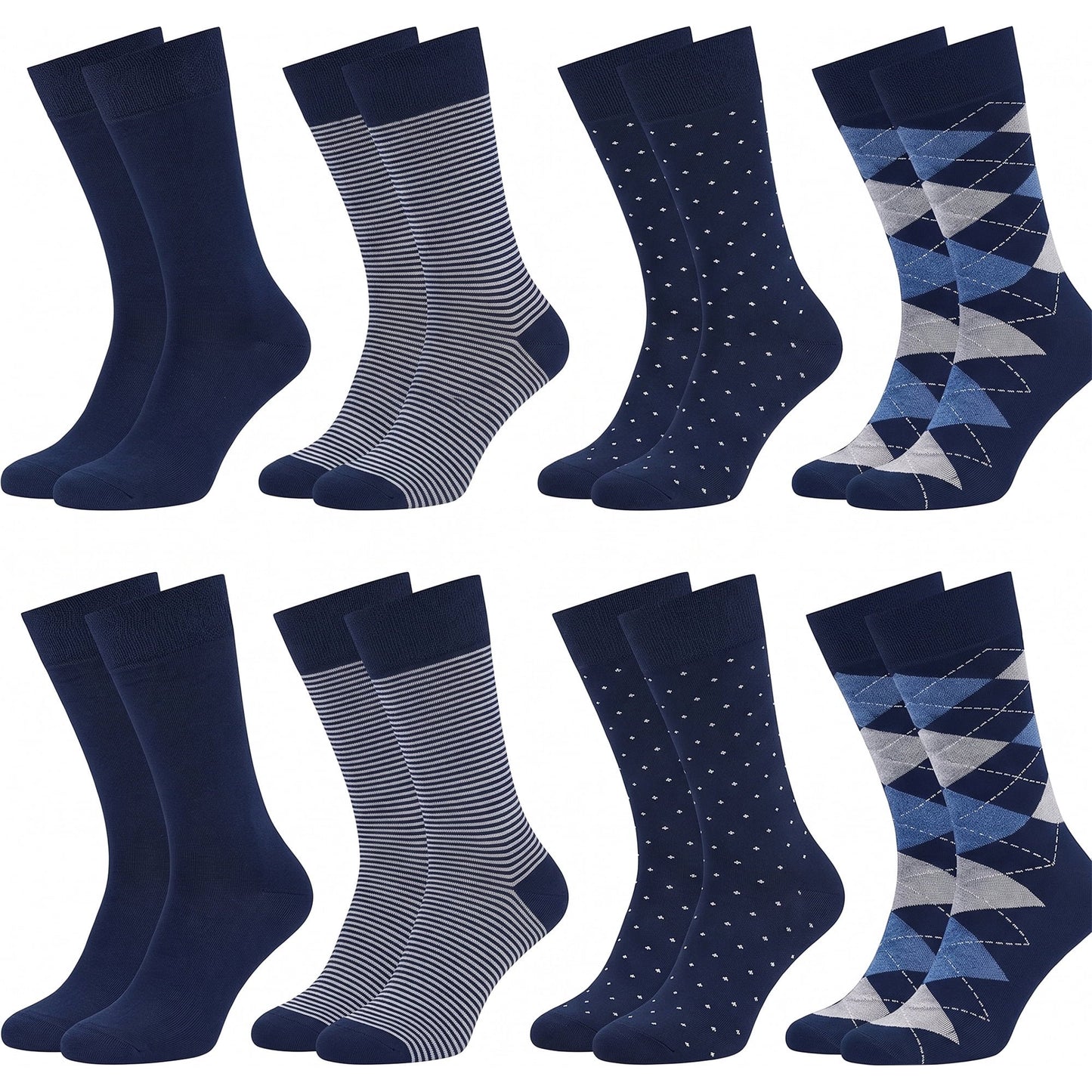 8 Pairs Mens Dress Crew Socks, Cotton Work Business Casual Classic Socks, Soft Breathable Mid Calf Socks Navy
