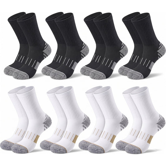 8 Pairs Women Crew Athletic Socks, Running Hiking Sports Socks Cotton Breathable Soft Stretchy Wicking Odor Resist Sock with Cushioned Support