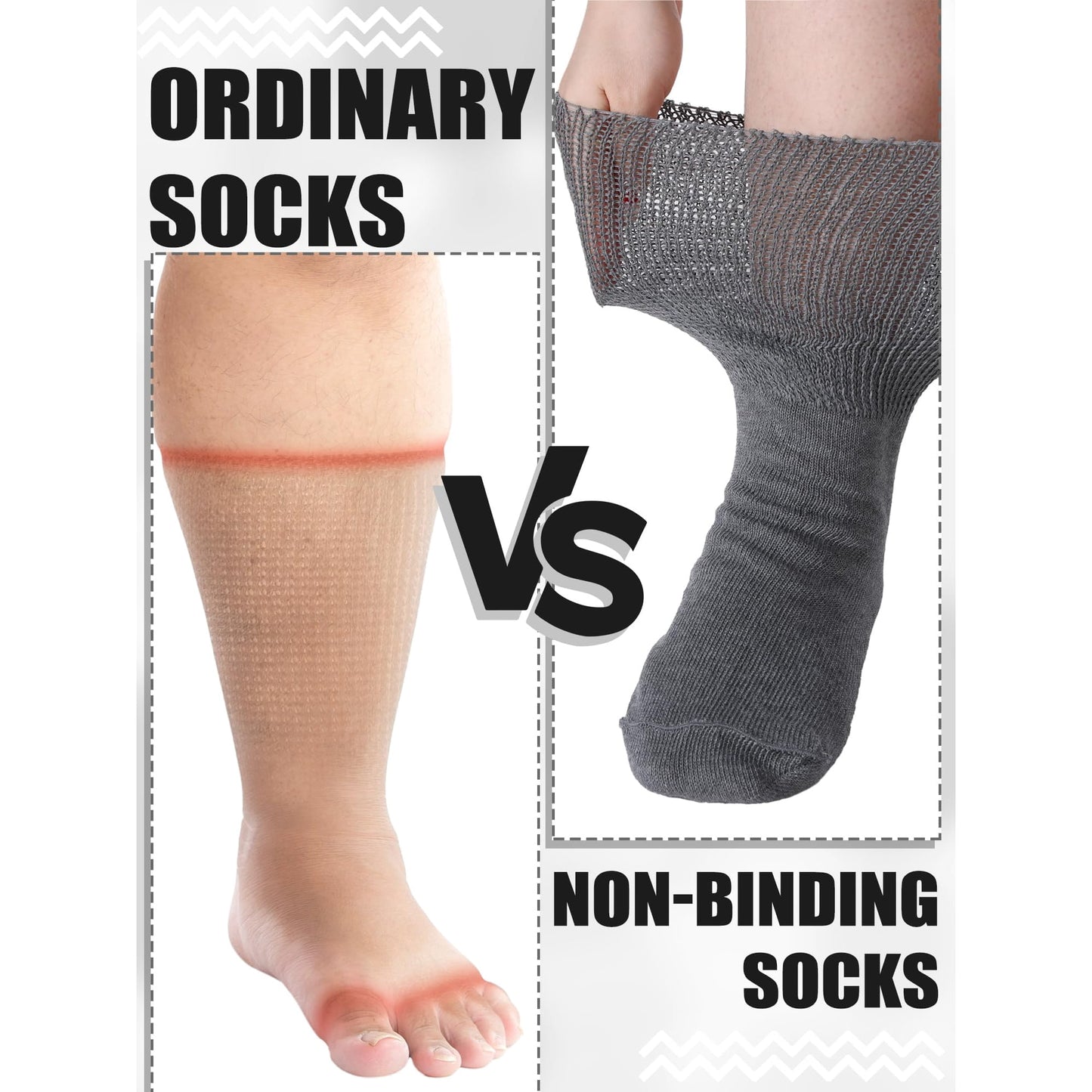 4 Pairs Diabetic Socks for Women Men, Extra Wide Non Binding Stretch Top, Lymphedema Swollen Feet Leg Bariatric Cast Boot Sock, Neuropathy Swelling Soft Loose Fit