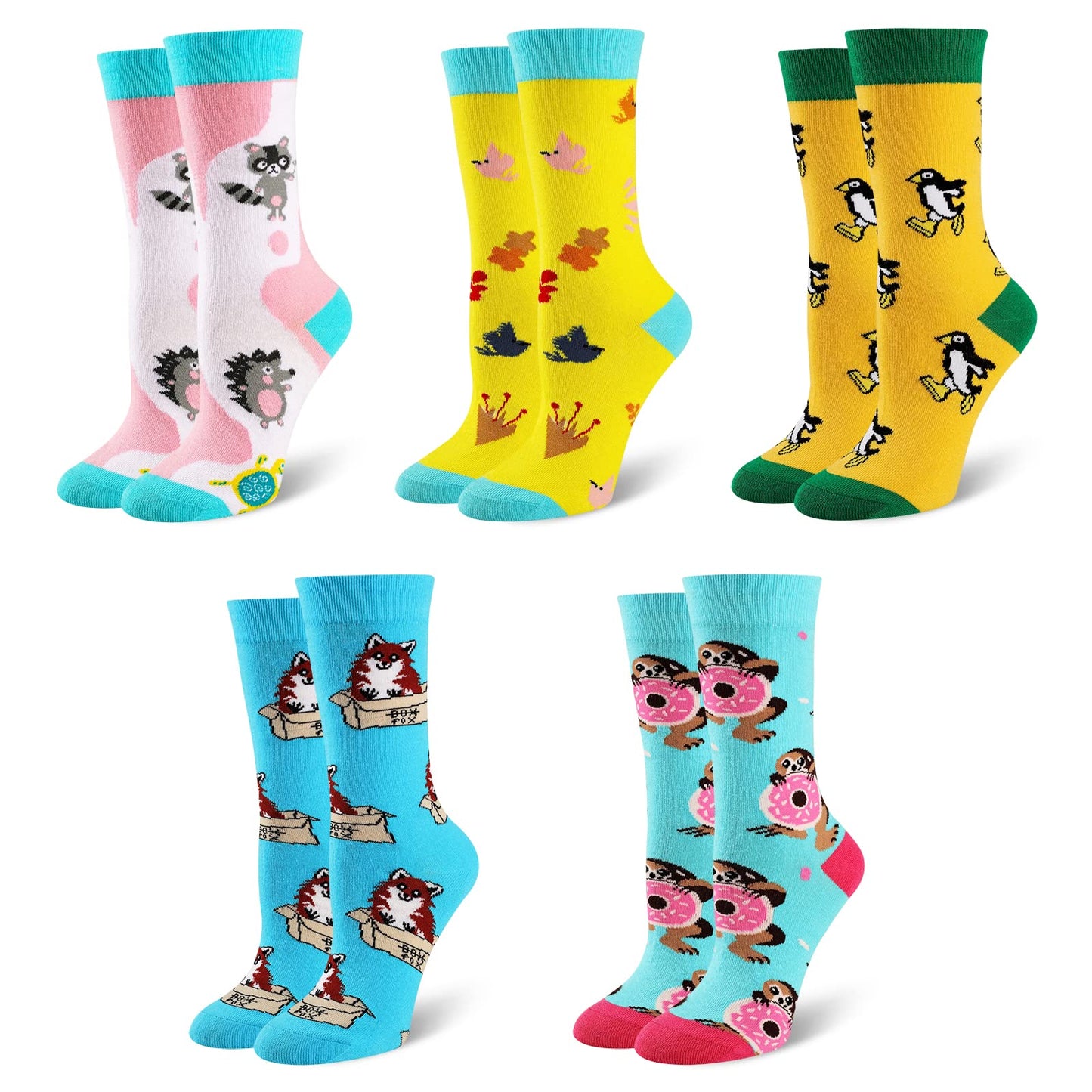 Heatuff Women's 5 Pack Cotton Funny Crew Socks Fun Cozy Cute Novetly Causal Patterned Socks for Women Gifts