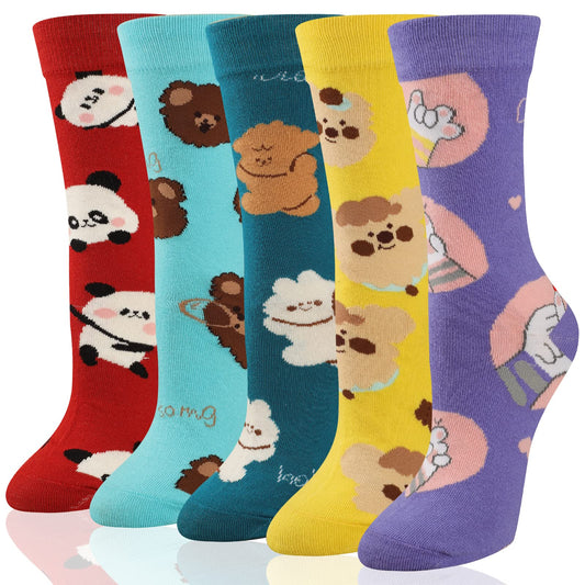 Heatuff Women's 5 Pack Cotton Funny Crew Socks Fun Cozy Cute Novetly Causal Patterned Socks for Women Gifts