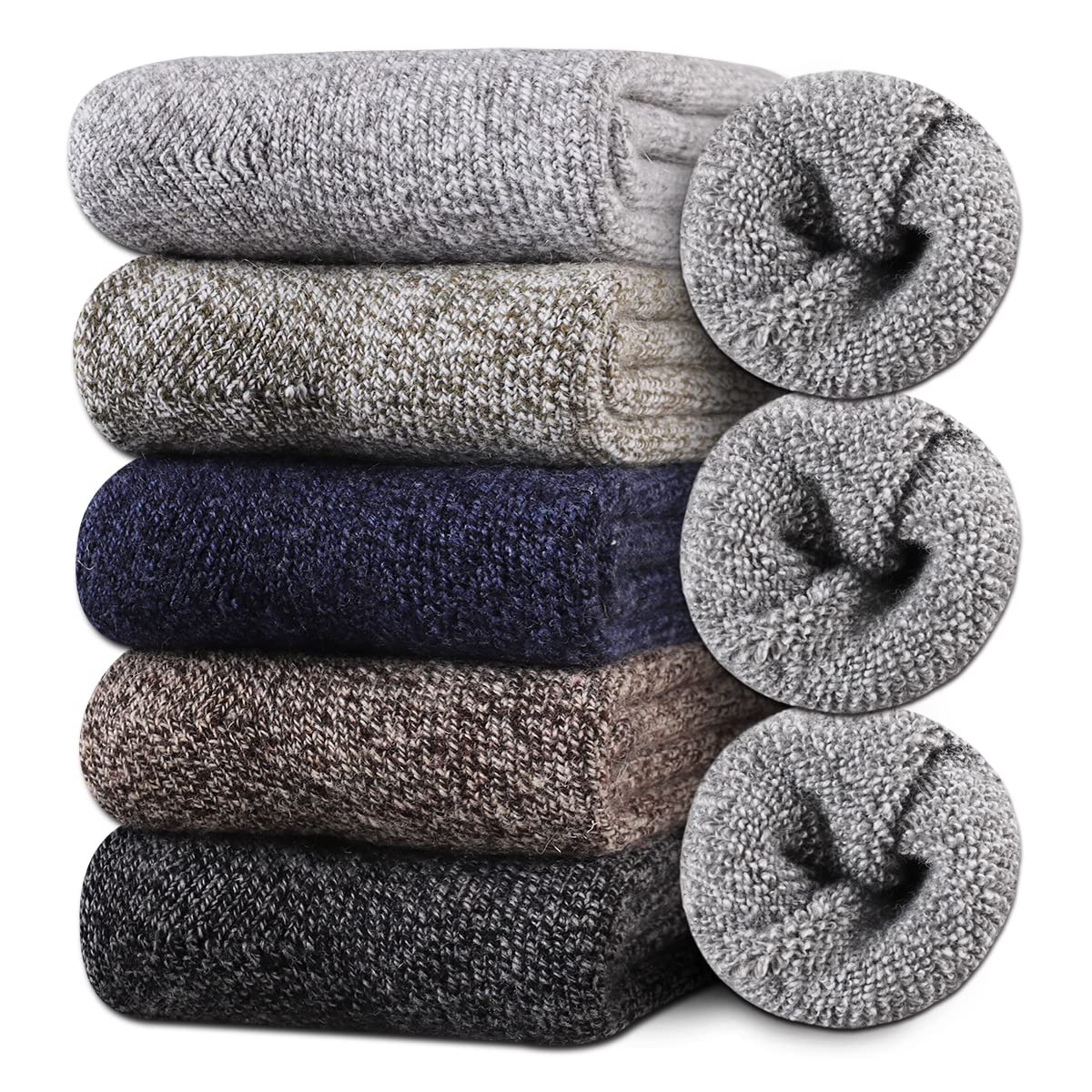 Heatuff Men's Winter Wool Socks Thermal Warm Soft Crew Socks （5 Pairs）