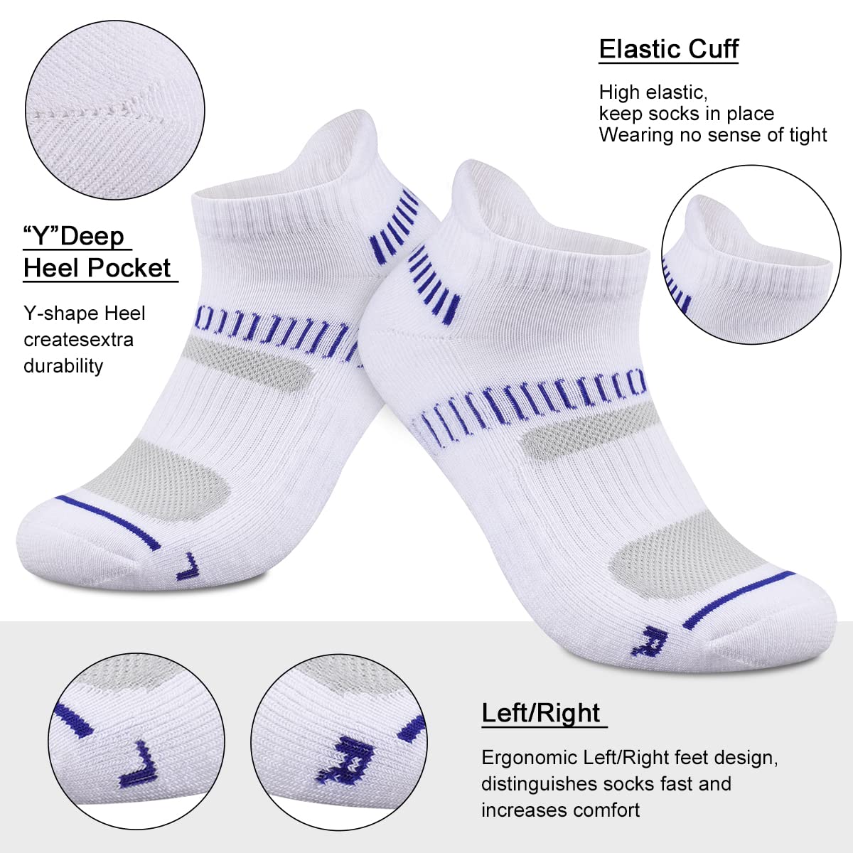 Heatuff 6 Pairs Mens Athletic Ankle Socks Low Cut Running Cushioned Performance Breathable Socks
