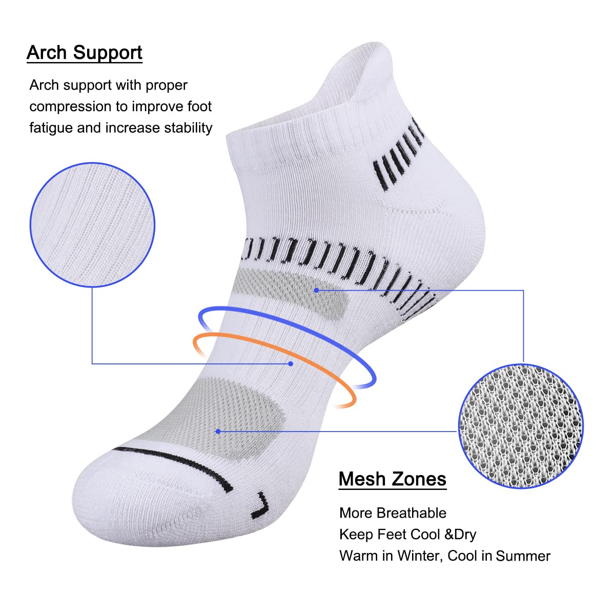 Heatuff 6 Pairs Mens Athletic Ankle Socks Low Cut Running Cushioned Performance Breathable Socks