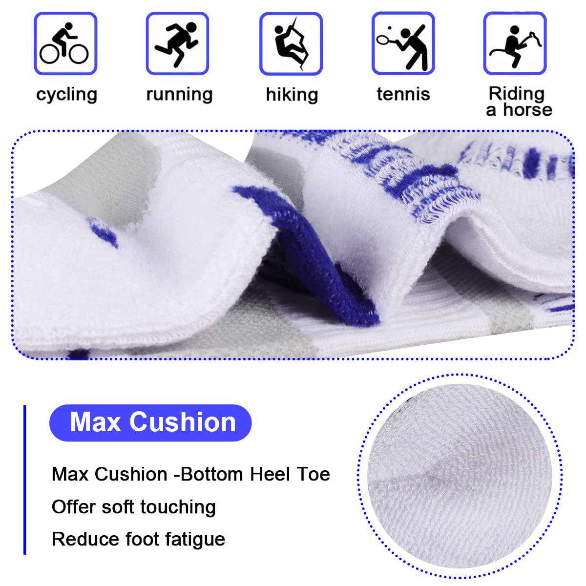 Heatuff 6 Pairs Mens Athletic Ankle Socks Low Cut Running Cushioned Performance Breathable Socks