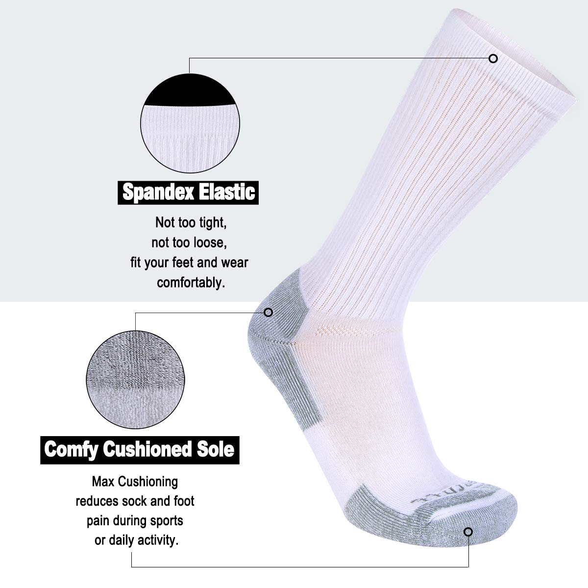 Heatuff Mens 6 Pack Crew Athletic Work Socks With Cushion, Reinforced Heel & Toe For All Seasons, A - Black 2, white 2 and Grey 2, Shoe Size 6-12 / Sock Size 10-13