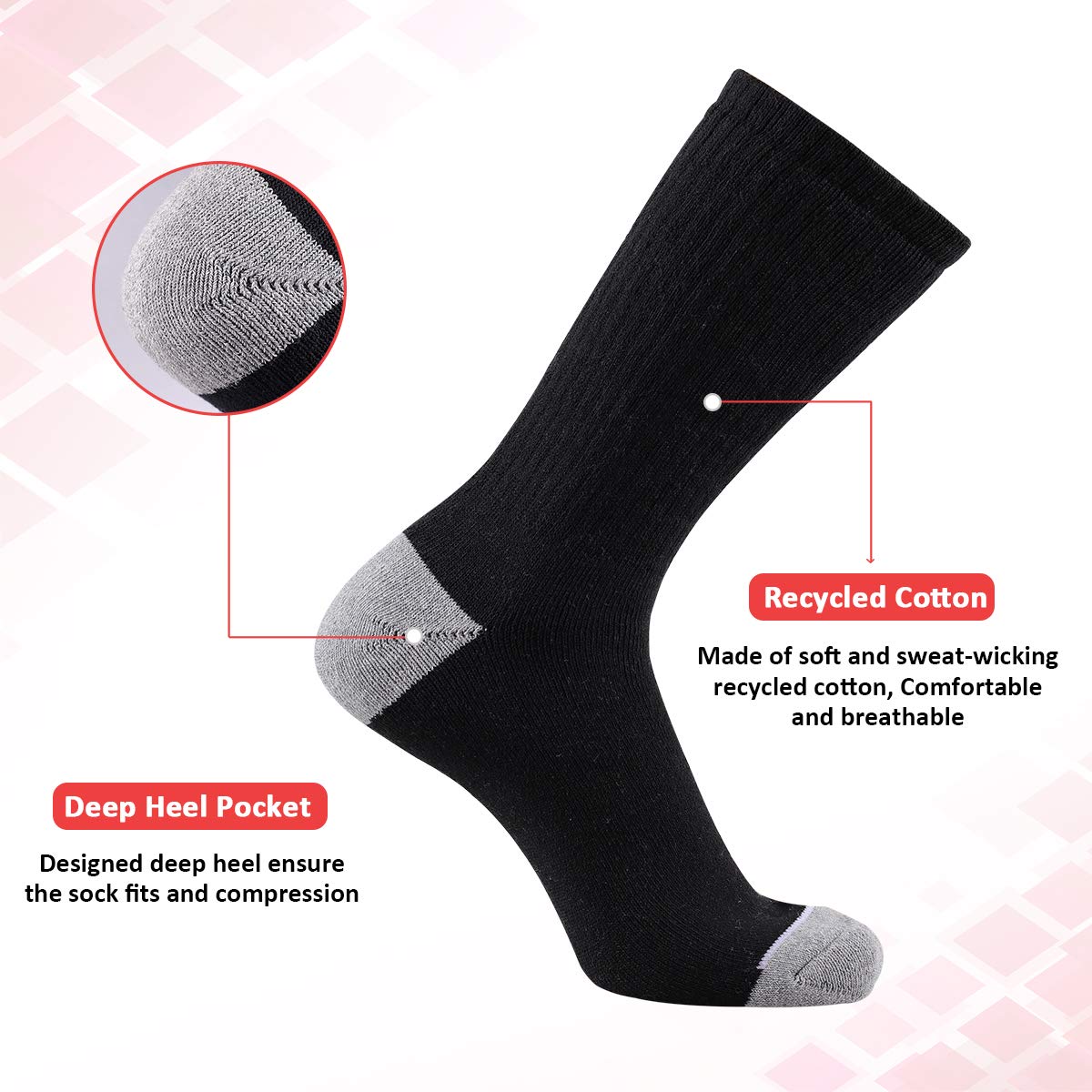12 Pairs Men's Cotton Performance Athletic Crew Extra Heavy Cushion Socks